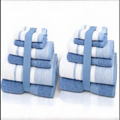 Plazatex - Two Tone Zero Twist 100% Cotton Soft & Absorbent 12 Piece Bathroom Towel Set - Blue Plazatex - Two Tone Zero Twist 100% Cotton Soft & Absorbent 12 Piece Bathroom Towel Set - Blue