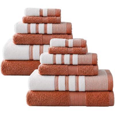Plazatex - Two Tone Zero Twist 100% Cotton Soft & Absorbent 12 Piece Bathroom Towel Set - Orange Plazatex - Two Tone Zero Twist 100% Cotton Soft & Absorbent 12 Piece Bathroom Towel Set - Orange