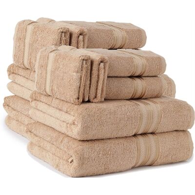 Plazatex - 100% Premium Cotton Textured Border Ultra Soft Absorbent 12 Piece Bathroom Towel Set - Taupe Plazatex - 100% Premium Cotton Textured Border Ultra Soft Absorbent 12 Piece Bathroom Towel Set - Taupe
