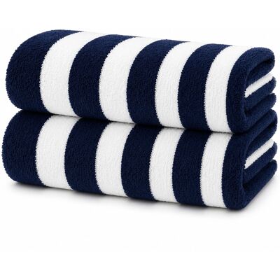 Plazatex - Cabana Terry Cloth Stripe 80% Cotton 20% Polyester 2 Pack Beach Bath Towel 36" x 66" - Navy Plazatex - Cabana Terry Cloth Stripe 80% Cotton 20% Polyester 2 Pack Beach Bath Towel 36" x 66" - Navy