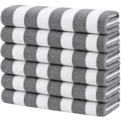 Plazatex - Terry Cabana 80% Cotton 20% Polyester Oversized 6 Pack Beach Bath Towel 36" x 66" Grey - Gray Plazatex - Terry Cabana 80% Cotton 20% Polyester Oversized 6 Pack Beach Bath Towel 36" x 66" Grey - Gray