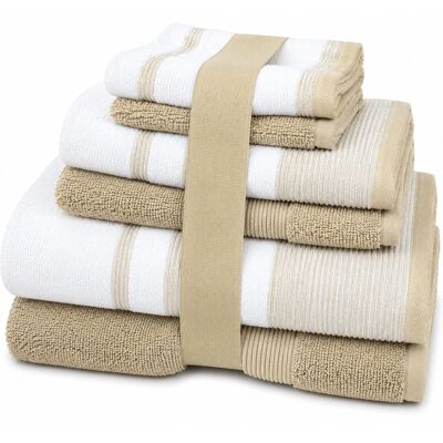 Plazatex - Two Tone Zero Twist 100% Cotton Soft & Absorbent 6 Piece Bathroom Towel Set - Taupe Plazatex - Two Tone Zero Twist 100% Cotton Soft & Absorbent 6 Piece Bathroom Towel Set - Taupe