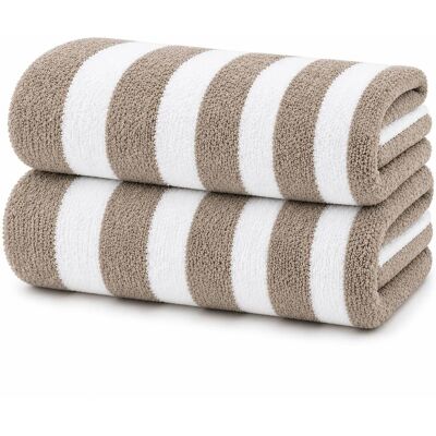 Plazatex - Cabana Terry Cloth Stripe 80% Cotton 20% Polyester 2 Pack Beach Bath Towel 36" x 66" - Taupe Plazatex - Cabana Terry Cloth Stripe 80% Cotton 20% Polyester 2 Pack Beach Bath Towel 36" x 66" - Taupe