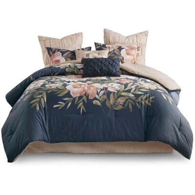 Gracie Mills - Marilyn Elegant Comfort 8-Piece Cotton Bedding Ensemble - Navy Gracie Mills - Marilyn Elegant Comfort 8-Piece Cotton Bedding Ensemble - Navy