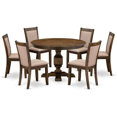 East West Furniture - 7 Piece Kitchen Table Set Contains a Dinner Table and 6 Dark Khaki Linen Fabric Mid Century Modern - Multi-Color East West Furniture - 7 Piece Kitchen Table Set Contains a Dinner Table and 6 Dark Khaki Linen Fabric Mid Century Modern - Multi-Color