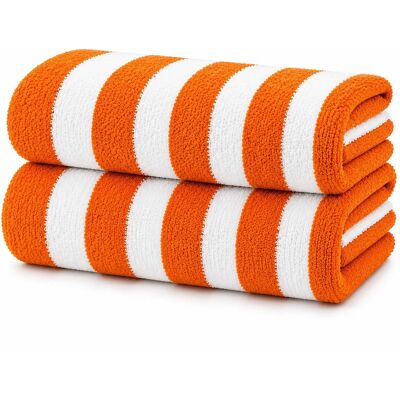 Plazatex - Cabana Terry Cloth Stripe 80% Cotton 20% Polyester 2 Pack Beach Bath Towel 36" x 66" - Orange Plazatex - Cabana Terry Cloth Stripe 80% Cotton 20% Polyester 2 Pack Beach Bath Towel 36" x 66" - Orange