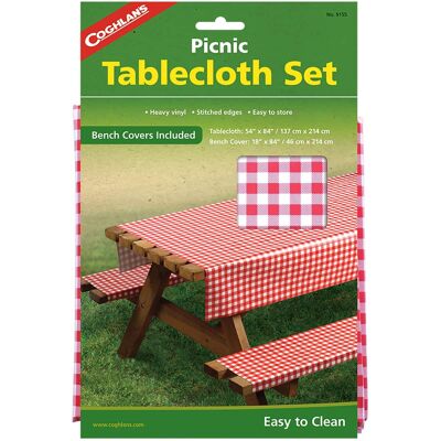 Coghlan’s - Coghlan's Picnic Table Set, Easy to Clean XL Tablecloth w/ Matching Bench Covers - Red/White Coghlan’s - Coghlan's Picnic Table Set, Easy to Clean XL Tablecloth w/ Matching Bench Covers - Red/White