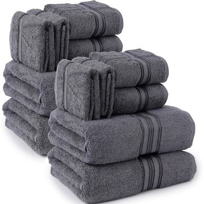 Plazatex - 100% Premium Cotton Textured Border Ultra Soft Absorbent 12 Piece Bathroom Towel Set Grey - Gray Plazatex - 100% Premium Cotton Textured Border Ultra Soft Absorbent 12 Piece Bathroom Towel Set Grey - Gray