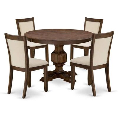 East West Furniture - 5-Piece Dining Table Set - A Gorgeous Dinning Table and 4 Gorgeous Light Beige Linen Fabric Kitchen - Multi-Color East West Furniture - 5-Piece Dining Table Set - A Gorgeous Dinning Table and 4 Gorgeous Light Beige Linen Fabric Kitchen - Multi-Color