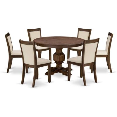 East West Furniture - 7-Piece Kitchen Table Set - A Lovely Dining Table and 6 Gorgeous Light Beige Linen Fabric Dining - Multi-Color East West Furniture - 7-Piece Kitchen Table Set - A Lovely Dining Table and 6 Gorgeous Light Beige Linen Fabric Dining - Multi-Color
