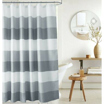 Kate Aurora - Spa Accents Striped Waffle Fabric Shower Curtains - 72in. W x72in. L - Silver Kate Aurora - Spa Accents Striped Waffle Fabric Shower Curtains - 72in. W x72in. L - Silver