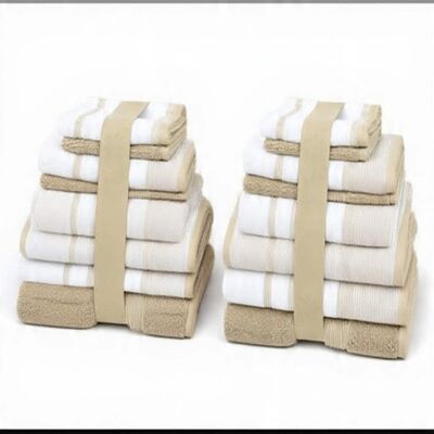Plazatex - Two Tone Zero Twist 100% Cotton Soft & Absorbent 12 Piece Bathroom Towel Set - Taupe Plazatex - Two Tone Zero Twist 100% Cotton Soft & Absorbent 12 Piece Bathroom Towel Set - Taupe