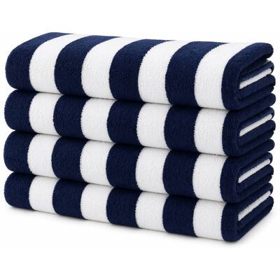 Plazatex - Terry Cabana 80% Cotton 20% Polyester Oversized 4 Pack Beach Bath Towel 36" x 66" - Navy Plazatex - Terry Cabana 80% Cotton 20% Polyester Oversized 4 Pack Beach Bath Towel 36" x 66" - Navy