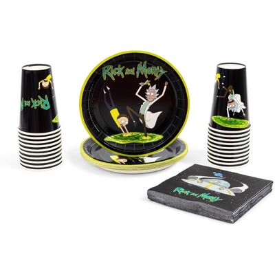 Silver Buffalo - Rick and Morty Portal 60-Piece Party Tableware Set Cups, Plates, Napkins - Multi-Colored Silver Buffalo - Rick and Morty Portal 60-Piece Party Tableware Set Cups, Plates, Napkins - Multi-Colored