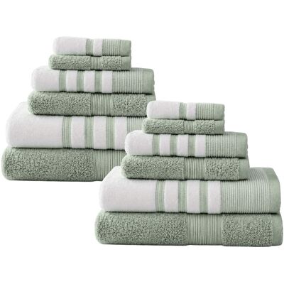 Plazatex - Two Tone Zero Twist 100% Cotton Soft & Absorbent 12 Piece Bathroom Towel Set - Green Plazatex - Two Tone Zero Twist 100% Cotton Soft & Absorbent 12 Piece Bathroom Towel Set - Green