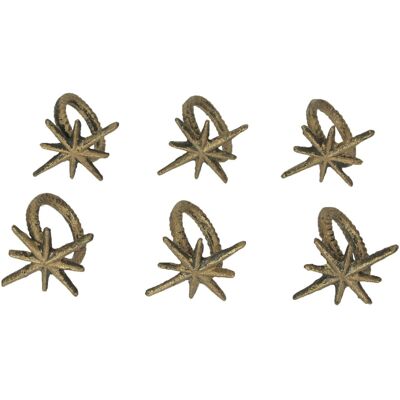 Zeckos - Set of 6 Cast Iron Mid Century Modern Starburst Napkin Rings Dining Decor - Gold Zeckos - Set of 6 Cast Iron Mid Century Modern Starburst Napkin Rings Dining Decor - Gold