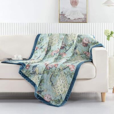 Greenland Home Fashions - Greenland Home Pavona Enchanted Garden Quilted Throw, 50x60-inch - Jade Greenland Home Fashions - Greenland Home Pavona Enchanted Garden Quilted Throw, 50x60-inch - Jade