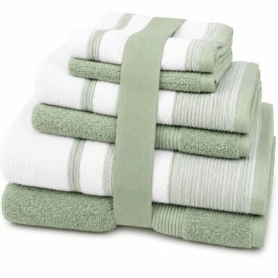 Plazatex - Two Tone Zero Twist 100% Cotton Soft & Absorbent 6 Piece Bathroom Towel Set - Green Plazatex - Two Tone Zero Twist 100% Cotton Soft & Absorbent 6 Piece Bathroom Towel Set - Green