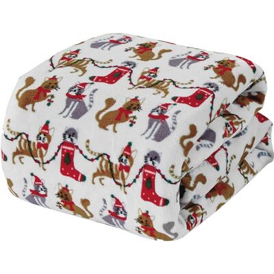 Noble House - Plazatex Holiday Christmas Cats Design Micro Plush Throw Blanket - 50x60", Multicolor - Multi Noble House - Plazatex Holiday Christmas Cats Design Micro Plush Throw Blanket - 50x60", Multicolor - Multi