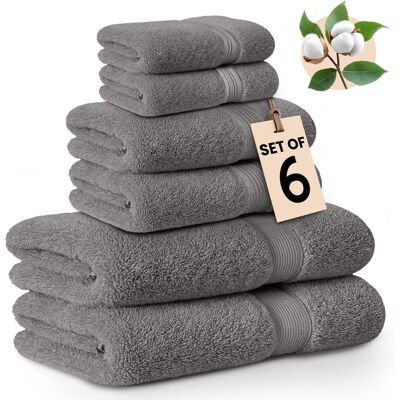 Lux Decor Collection - 6-Piece Bath Towel Set Soft 100% Cotton Zero Twist, Highly Absorbent & Quick-Dry Towels - Gray Lux Decor Collection - 6-Piece Bath Towel Set Soft 100% Cotton Zero Twist, Highly Absorbent & Quick-Dry Towels - Gray