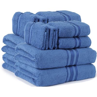 Plazatex - 100% Premium Cotton Textured Border Ultra Soft Absorbent 12 Piece Bathroom Towel Set - Blue Plazatex - 100% Premium Cotton Textured Border Ultra Soft Absorbent 12 Piece Bathroom Towel Set - Blue