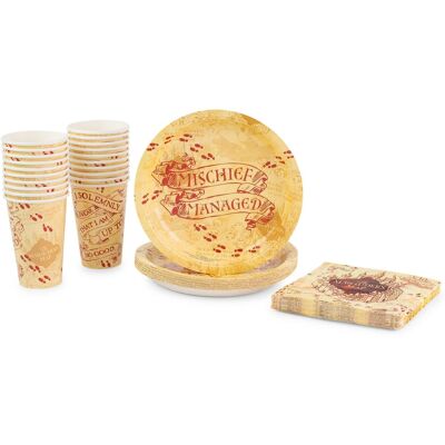 Silver Buffalo - Harry Potter Marauder's Map 60-Piece Party Tableware Set Cups, Plates, Napkins - Beige Silver Buffalo - Harry Potter Marauder's Map 60-Piece Party Tableware Set Cups, Plates, Napkins - Beige