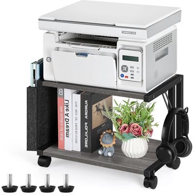 Oumilen - C-Shaped Rolling Printer Stand with Fabric Bag, French - Gray Oumilen - C-Shaped Rolling Printer Stand with Fabric Bag, French - Gray