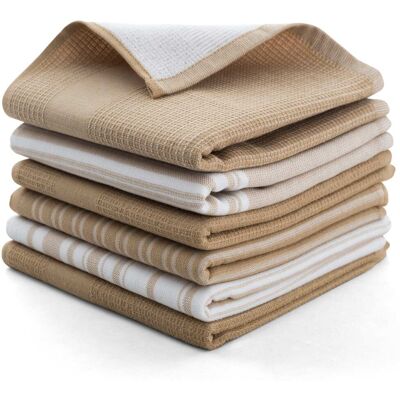 Lux Decor Collection - 6-Piece 100% Cotton Kitchen Towel Set 16x26, Highly Absorbent Terry Dish Towels, Soft & Durable, Striped & Waffle Design - Khaki Lux Decor Collection - 6-Piece 100% Cotton Kitchen Towel Set 16x26, Highly Absorbent Terry Dish Towels, Soft & Durable, Striped & Waffle Design - Khaki
