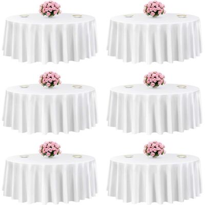 VEVOR - Round Tablecloths 6 Pack, 120 Inches in Diameter, Stain- & Wrinkle- Resistant, Machine Washable Table Clothes - White VEVOR - Round Tablecloths 6 Pack, 120 Inches in Diameter, Stain- & Wrinkle- Resistant, Machine Washable Table Clothes - White
