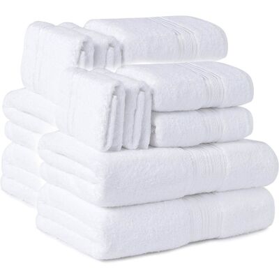 Plazatex - 100% Premium Cotton Textured Border Ultra Soft Absorbent 12 Piece Bathroom Towel Set - White Plazatex - 100% Premium Cotton Textured Border Ultra Soft Absorbent 12 Piece Bathroom Towel Set - White