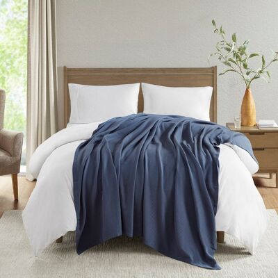 Gracie Mills - Janette Ring Spun Cotton Blanket - Navy Gracie Mills - Janette Ring Spun Cotton Blanket - Navy