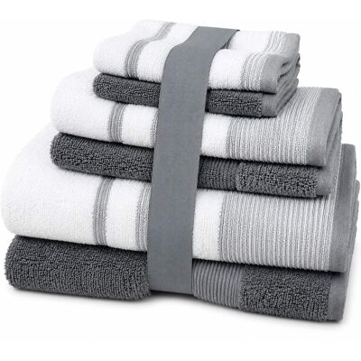 Plazatex - Two Tone Zero Twist 100% Cotton Soft & Absorbent 6 Piece Bathroom Towel Set - Gray Plazatex - Two Tone Zero Twist 100% Cotton Soft & Absorbent 6 Piece Bathroom Towel Set - Gray