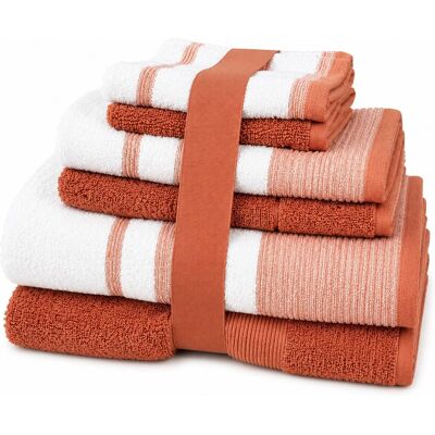 Plazatex - Two Tone Zero Twist 100% Cotton Soft & Absorbent 6 Piece Bathroom Towel Set - Orange Plazatex - Two Tone Zero Twist 100% Cotton Soft & Absorbent 6 Piece Bathroom Towel Set - Orange