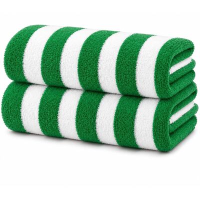 Plazatex - Cabana Terry Cloth Stripe 80% Cotton 20% Polyester 2 Pack Beach Bath Towel 36" x 66" - Green Plazatex - Cabana Terry Cloth Stripe 80% Cotton 20% Polyester 2 Pack Beach Bath Towel 36" x 66" - Green