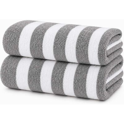 Plazatex - Cabana Terry Cloth Stripe 80% Cotton 20% Polyester 2 Pack Beach Bath Towel 36" x 66" Grey - Gray Plazatex - Cabana Terry Cloth Stripe 80% Cotton 20% Polyester 2 Pack Beach Bath Towel 36" x 66" Grey - Gray