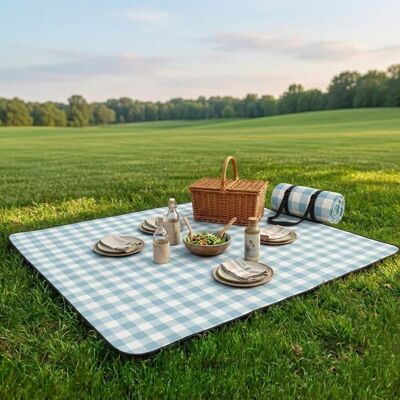 Adivo - Waterproof Outdoor Picnic Blanket - Acrylic Fabric with Plaid Print, Multiple Sizes - 200*200cm - Baby Blue Adivo - Waterproof Outdoor Picnic Blanket - Acrylic Fabric with Plaid Print, Multiple Sizes - 200*200cm - Baby Blue