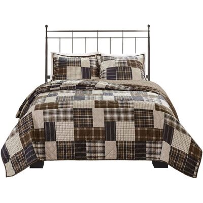 Gracie Mills - Otha 3 Peice Plaid Reversible Quilt Set - Black/Brown Gracie Mills - Otha 3 Peice Plaid Reversible Quilt Set - Black/Brown