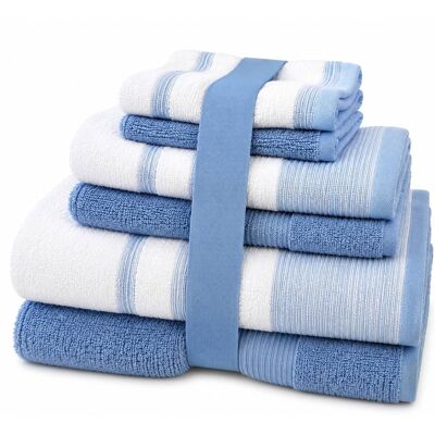 Plazatex - Two Tone Zero Twist 100% Cotton Soft & Absorbent 6 Piece Bathroom Towel Set - Blue Plazatex - Two Tone Zero Twist 100% Cotton Soft & Absorbent 6 Piece Bathroom Towel Set - Blue