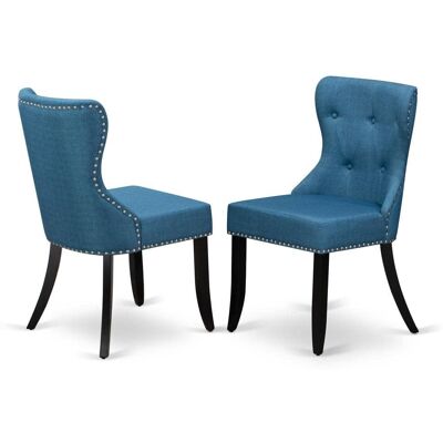East West Furniture - X696SI121-5 5-Pc Dinette Room Set- 4 Kitchen Parson Chairs with Blue Linen Fabric Seat and Button - Multi-Color East West Furniture - X696SI121-5 5-Pc Dinette Room Set- 4 Kitchen Parson Chairs with Blue Linen Fabric Seat and Button - Multi-Color