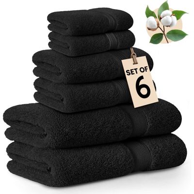 Lux Decor Collection - 6-Piece Bath Towel Set Soft 100% Cotton Zero Twist, Highly Absorbent & Quick-Dry Towels - Black Lux Decor Collection - 6-Piece Bath Towel Set Soft 100% Cotton Zero Twist, Highly Absorbent & Quick-Dry Towels - Black