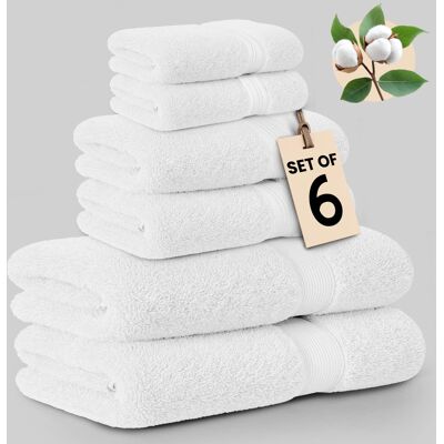 Lux Decor Collection - 6-Piece Bath Towel Set Soft 100% Cotton Zero Twist, Highly Absorbent & Quick-Dry Towels - White Lux Decor Collection - 6-Piece Bath Towel Set Soft 100% Cotton Zero Twist, Highly Absorbent & Quick-Dry Towels - White