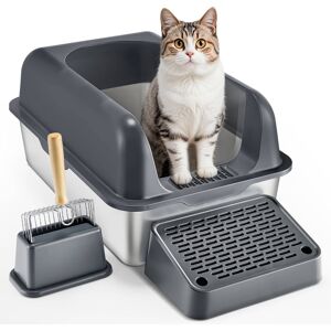 VEVOR - Cat Litter Box, 6 inches Deep, XL Extra Large Stainless Steel Cat Litter Box with Scoop - Dark Gray VEVOR - Cat Litter Box, 6 inches Deep, XL Extra Large Stainless Steel Cat Litter Box with Scoop - Dark Gray