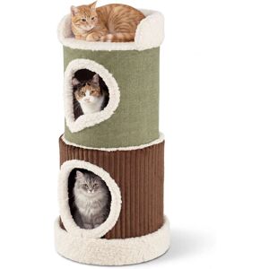 Gymax - Barrel-Shaped Cat House w/Top Perch & Double Spacious Condos Interior Mats Gymax - Barrel-Shaped Cat House w/Top Perch & Double Spacious Condos Interior Mats