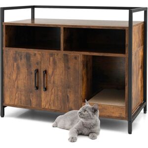 Gymax - Large Litter Box Enclosure Cat Wooden Storage Cabinet with 2 Doors - Coffee Gymax - Large Litter Box Enclosure Cat Wooden Storage Cabinet with 2 Doors - Coffee