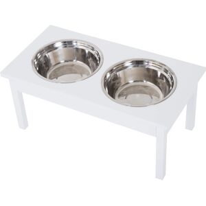 Pawhut - 23" Wooden Heavy Duty Dog Food Bowls Pet Elevated Feeding Station - White Pawhut - 23" Wooden Heavy Duty Dog Food Bowls Pet Elevated Feeding Station - White