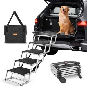 VEVOR - Dog Stair for Cars, Wide 5-step Dog Car Steps, Folding Dog Car Ramp with Nonslip Surface, Supports up to 150 lbs - Black VEVOR - Dog Stair for Cars, Wide 5-step Dog Car Steps, Folding Dog Car Ramp with Nonslip Surface, Supports up to 150 lbs - Black