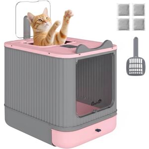 Pawhut - Litter Box with Lid, Enclosed Litter Box for Medium Cats, Front-Entry and Top-Exit, Scoop - Pink Pawhut - Litter Box with Lid, Enclosed Litter Box for Medium Cats, Front-Entry and Top-Exit, Scoop - Pink