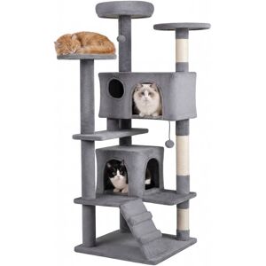 Gymax - 52'' Tall Cat Tree Tower w/2 Condos Plush Padded Perch Sisal Scratching Posts Dark Gray Gymax - 52'' Tall Cat Tree Tower w/2 Condos Plush Padded Perch Sisal Scratching Posts Dark Gray