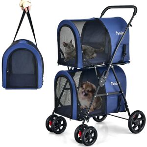 Gymax - 4-in-1 Double Pet Stroller w/ Detachable Carrier Travel Carriage for Cats Blue Gymax - 4-in-1 Double Pet Stroller w/ Detachable Carrier Travel Carriage for Cats Blue