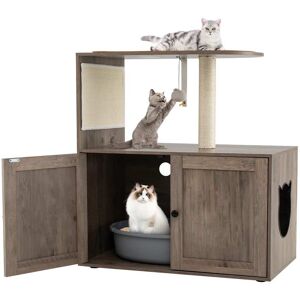 Gymax - 34.5'' Tall Wooden Cat Tower w/ Sisal Scratching Post & Mat Litter Box Enclosure - GYM18076 Gymax - 34.5'' Tall Wooden Cat Tower w/ Sisal Scratching Post & Mat Litter Box Enclosure - GYM18076